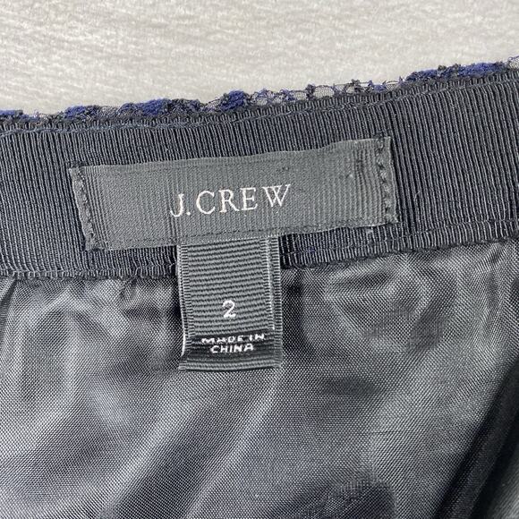 J.Crew Mini Skirt Sz 2 Navy Blue Lace Overlay Lined Side Zip Floral Scalloped - Picture 7 of 8